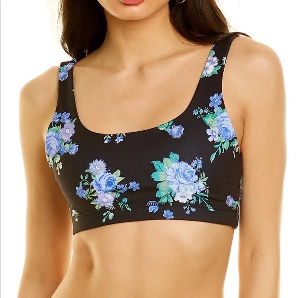 WeWoreWhat Scoop Bra Top Women's Black Golden Hour Floral Stretch - Medium NWT